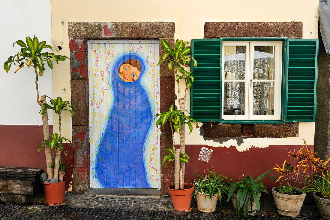 Painted doors of Santa Maria street in the old town, Funchal, Madeira island, Atlantic Ocean, Portugal