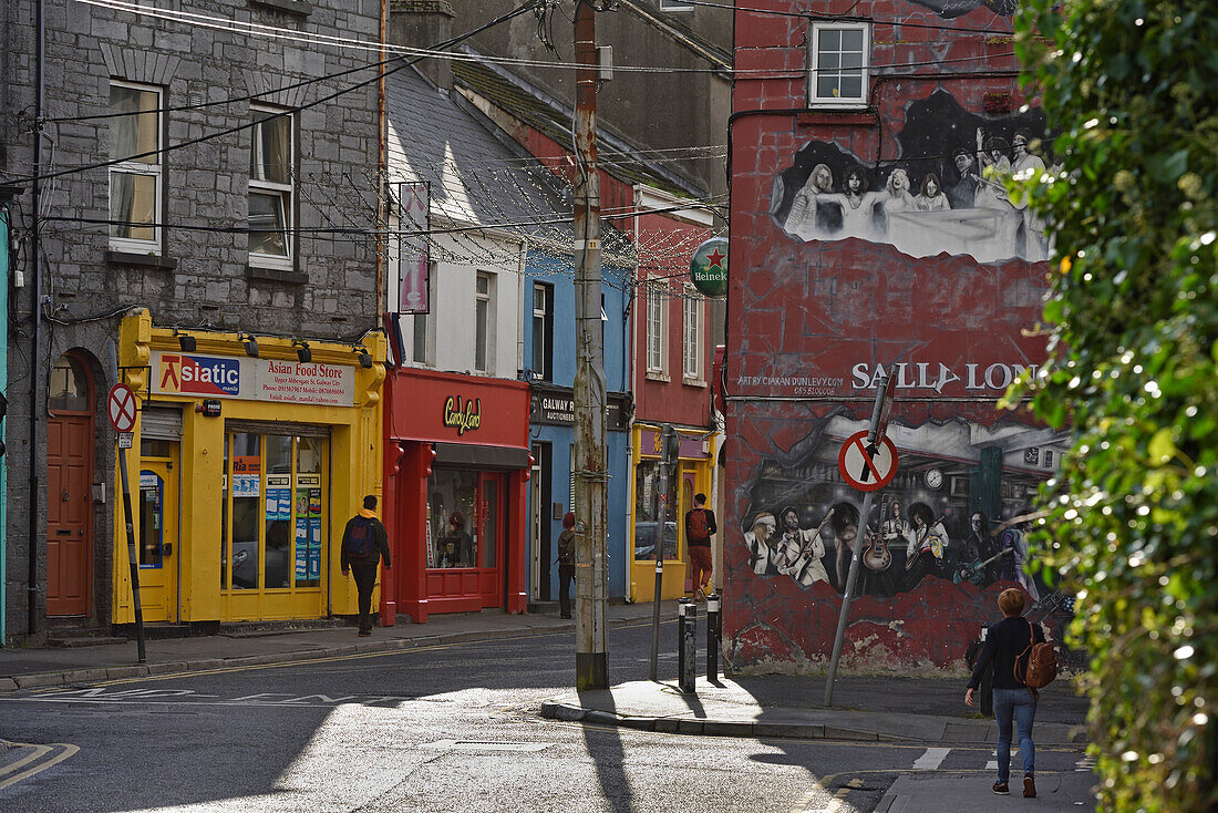 Mural painting at the crossing of Bowling Green and Abbeygate Street Upper, Galway, Connemara, County Galway, Connacht, Republic of Ireland