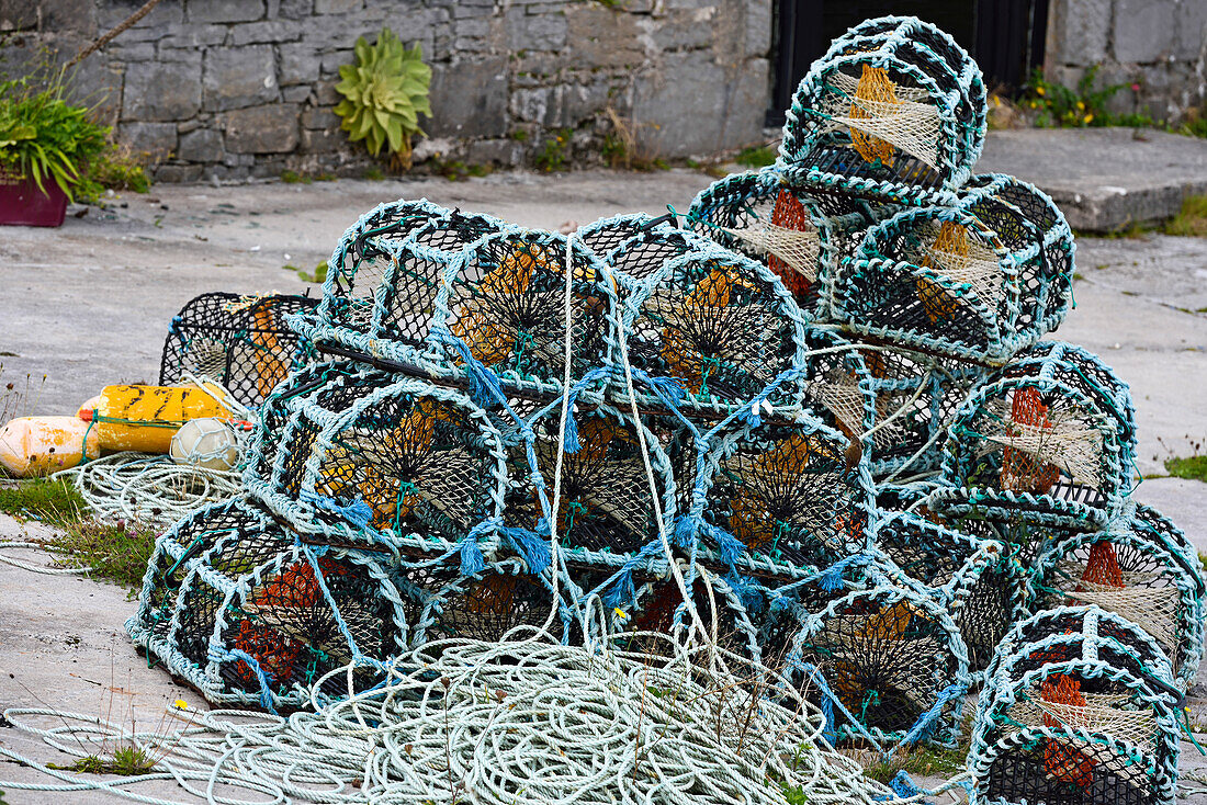 Crab and lobster traps, Inishmore, largest of the Aran Islands, Galway Bay, County Galway, Connacht, Republic of Ireland