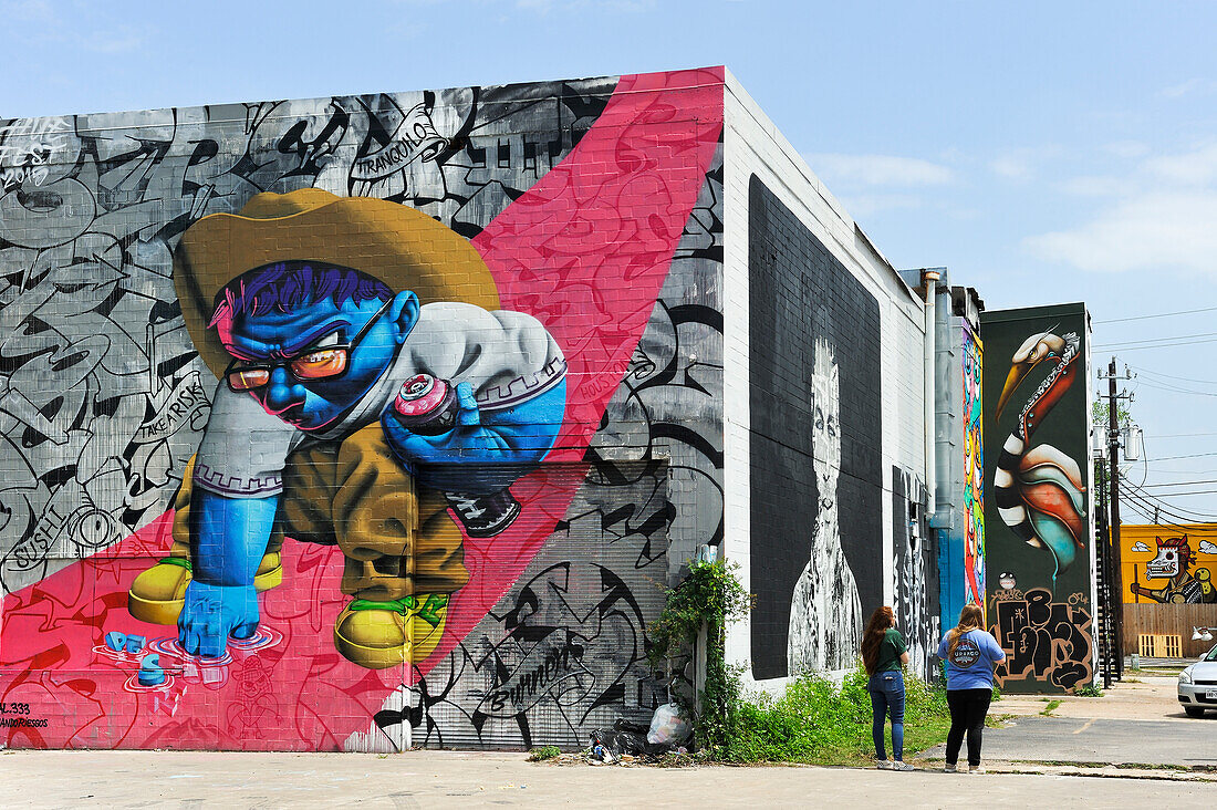 Wandgemälde, Graffiti Park, im östlichen Stadtzentrum von Houston, Houston, Texas, Vereinigte Staaten von Amerika