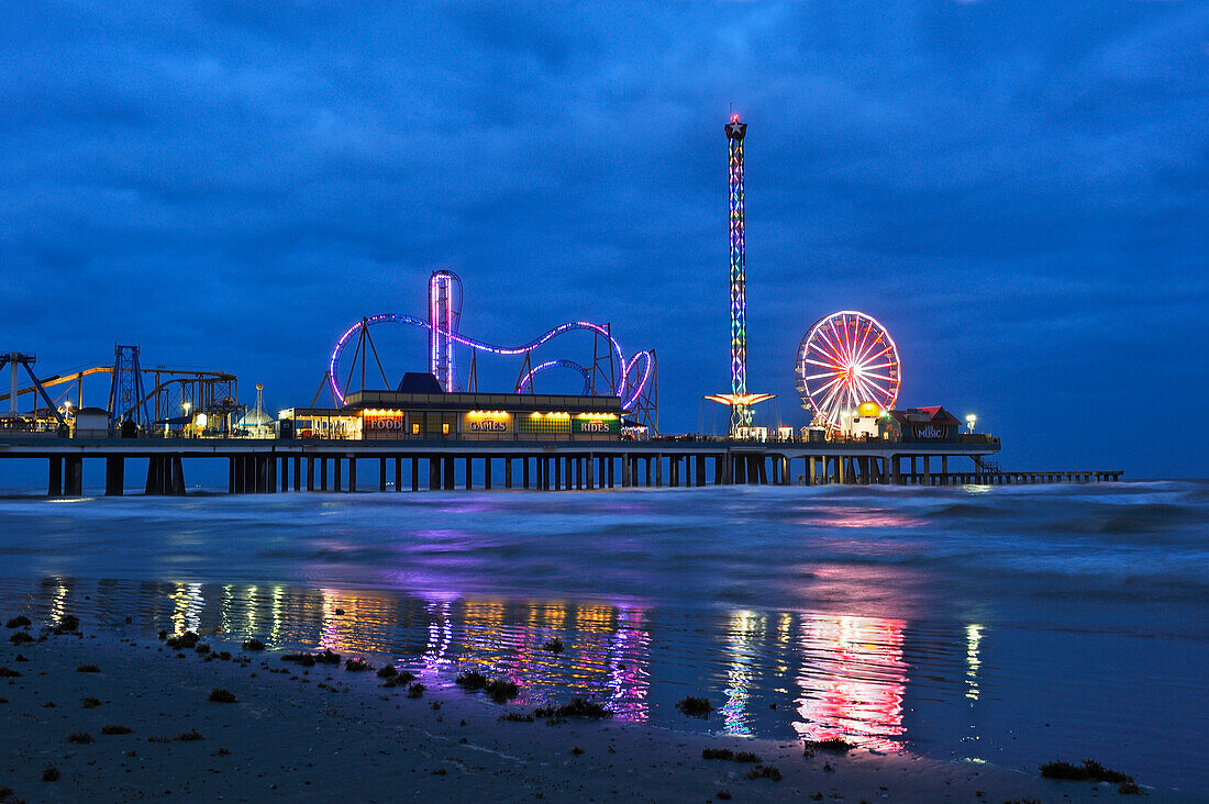 Historic Pleasure Pier, Galveston island, Golf von Mexiko, Texas, Vereinigte Staaten von Amerika