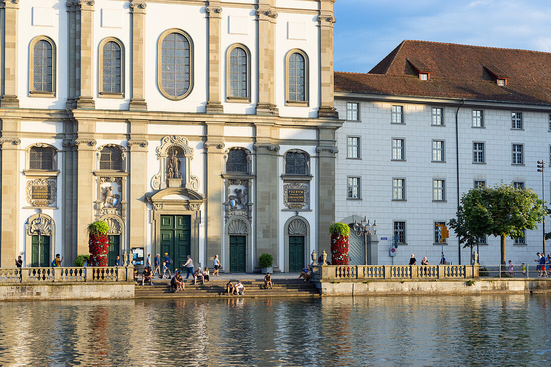 Franz Xaver (Xavier) Jesuit Church and Reuss River, Lucerne, Switzerland,