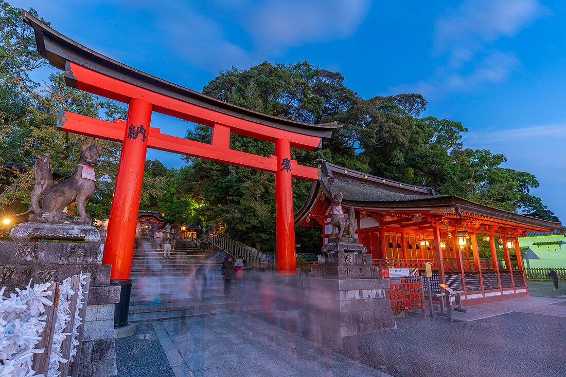 View of Torii Gate at Fushimi Inari Shrine at dusk, Fukakusa Yabunouchicho, Fushimi Ward, Kyoto, Honshu, Japan