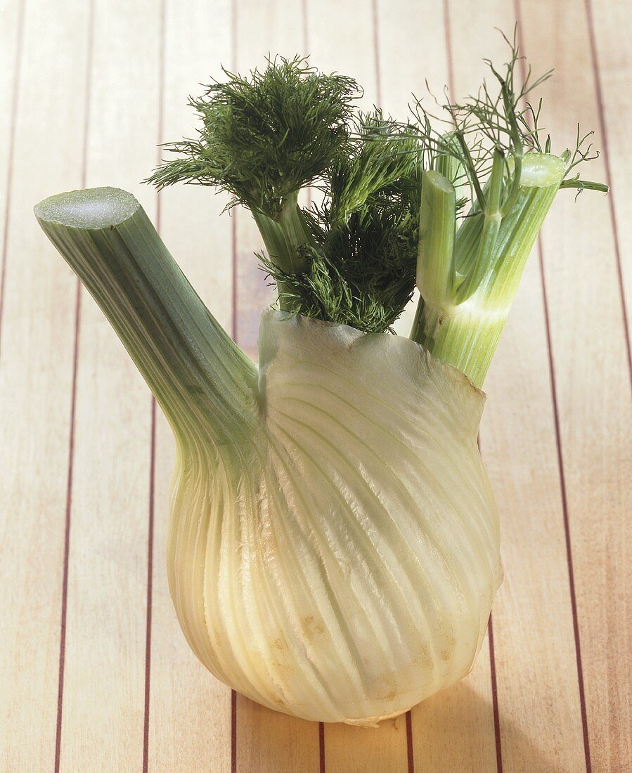 A fennel bulb on wooden background