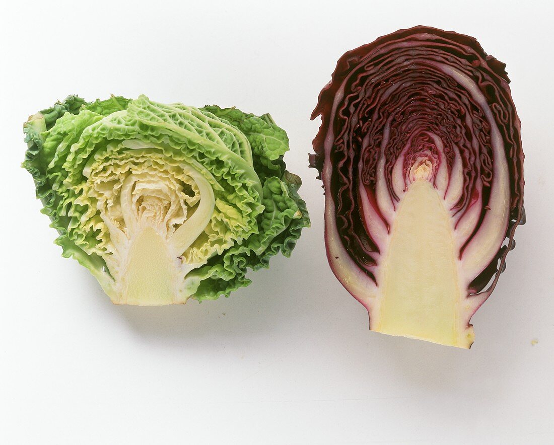 Half a mini-savoy and half a mini-red cabbage