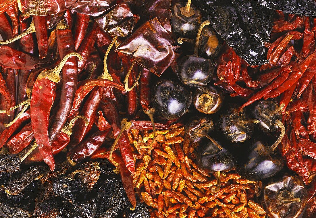 Various dried chillies (filling the picture)