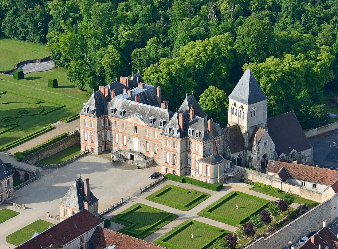 France, Marne, Montmirail, castle of Montmirail (aerial view)