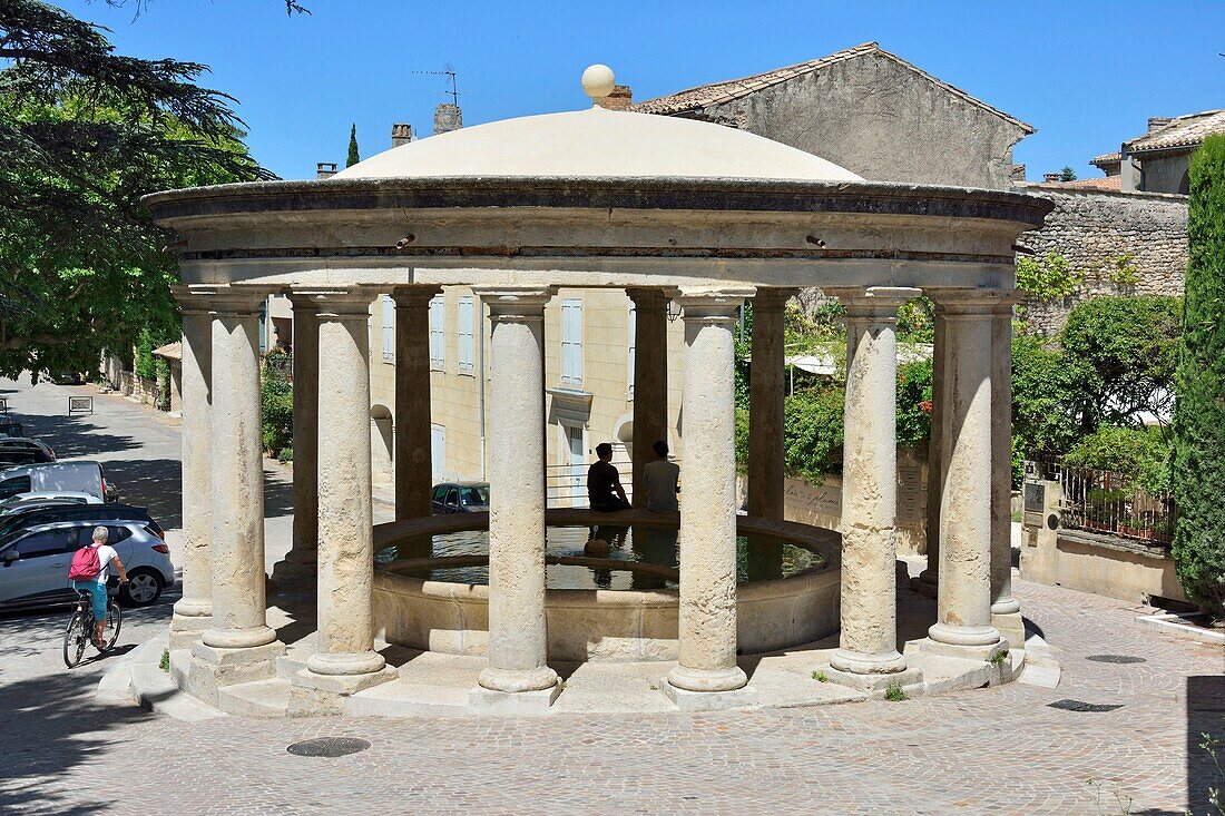 France, Drome, Grignan, old wash house today fountain of the village