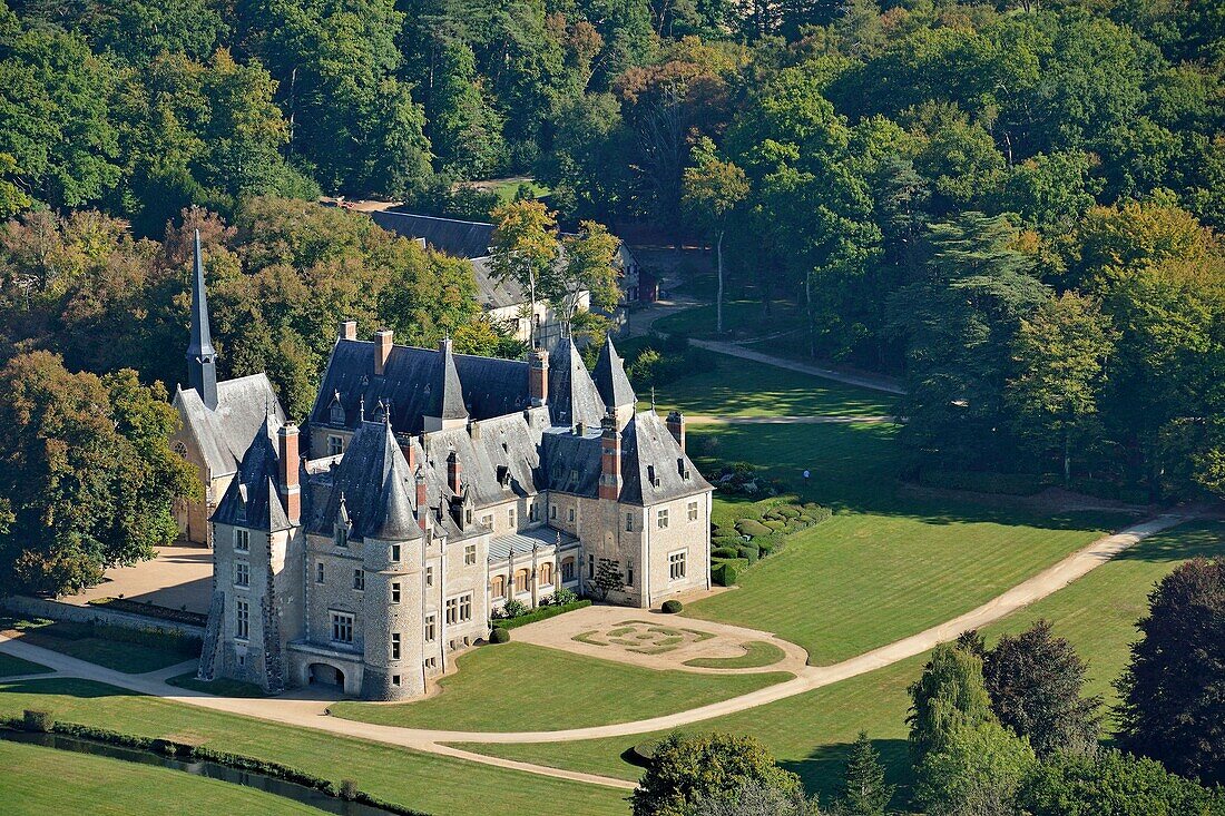 France, Cher, Oizon, the castle of la Verrerie (aerial view)