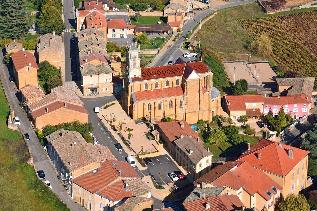 France, Rhone, Village of Cogny, aerial view