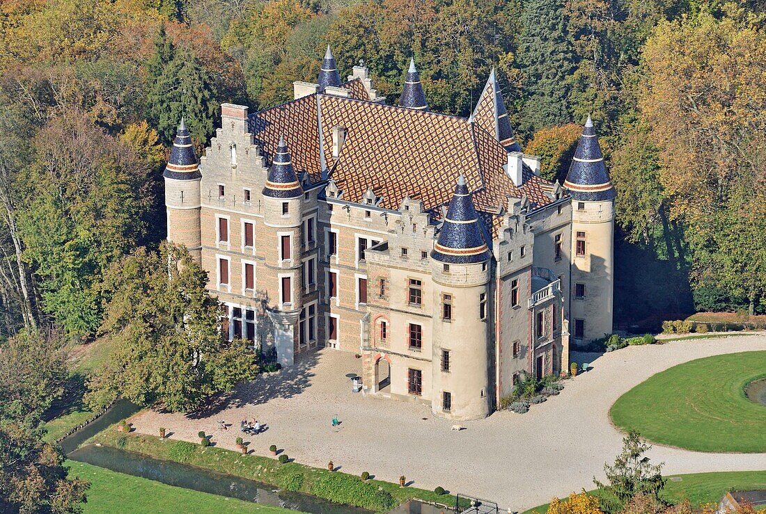 France, Isere, Chabons, the castle of Pupetieres built by Viollet le Duc (aerial view)