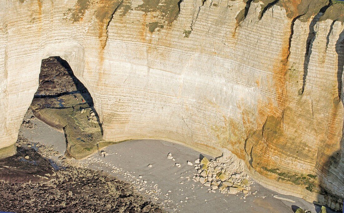 France, Seine Maritime, Etretat, Cote d'albatre, Aval cliff, la Manneporte (aerial view)