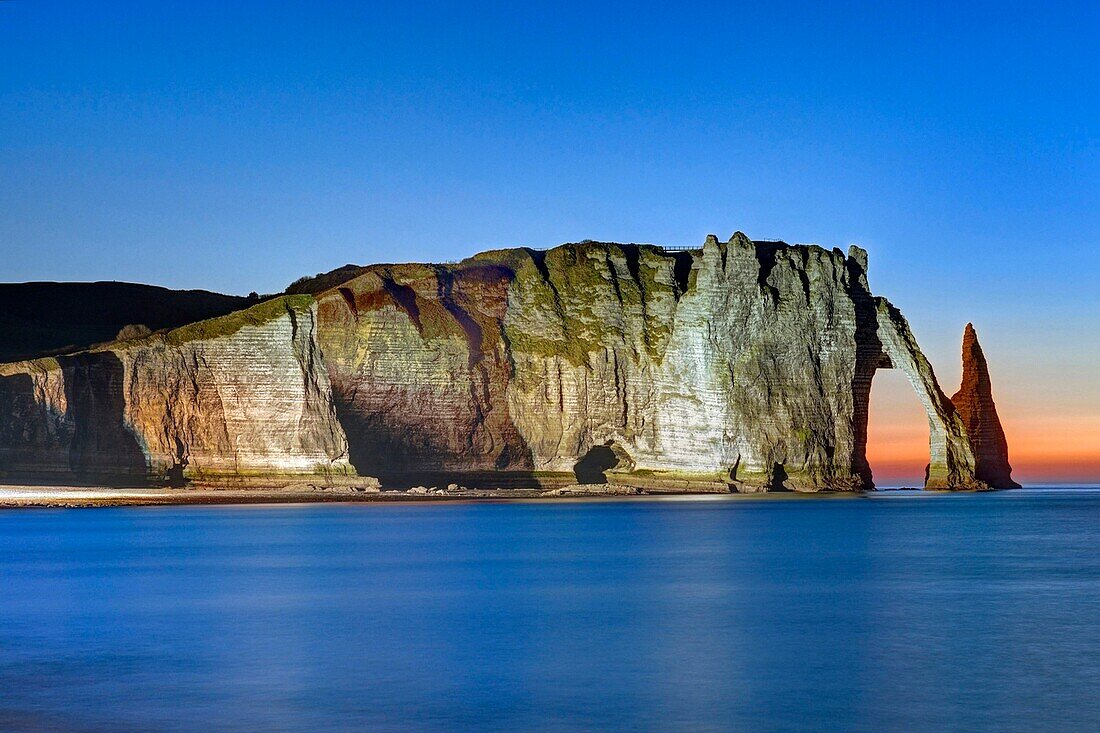 France, Seine Maritime, Etretat, the cliffs illuminated