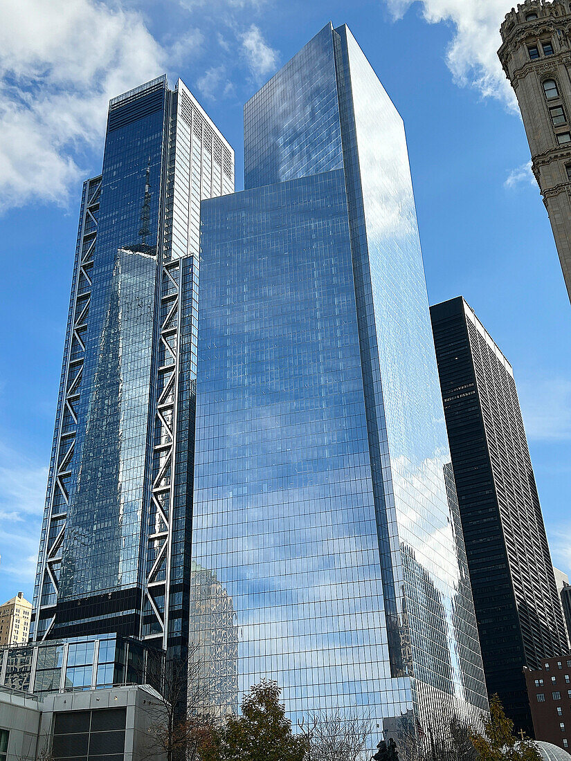 Low angle view of 3 and 4 World Trade Center, New York City, New York, USA