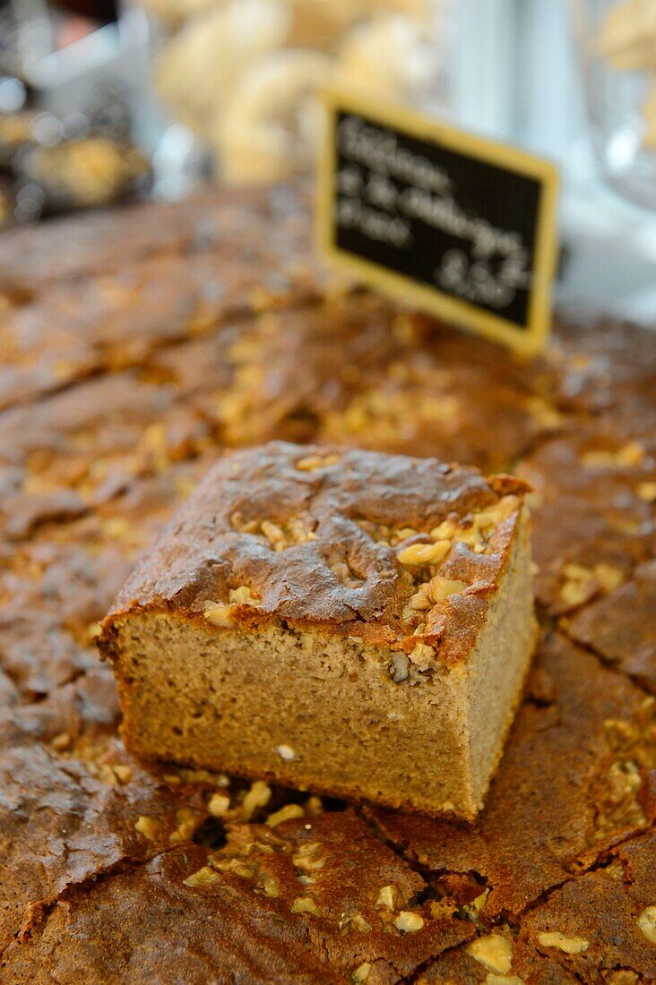 France, Haute Corse, Corte, patisserie Delair, Fiadone the chestnut and nuts cake