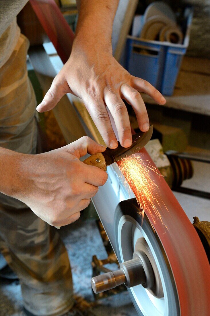 France, Corse du Sud, Alta Rocca, village of Levie, Lotus workshop where traditional knives are still hand-forged