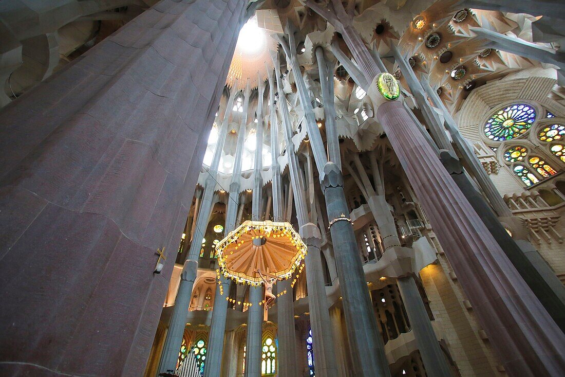 Spain, Catalonia, Barcelona, &#x200b;&#x200b;Eixample district, Cathedral of Sagrada Familia by architect Antoni Gaudi, UNESCO World Heritage site