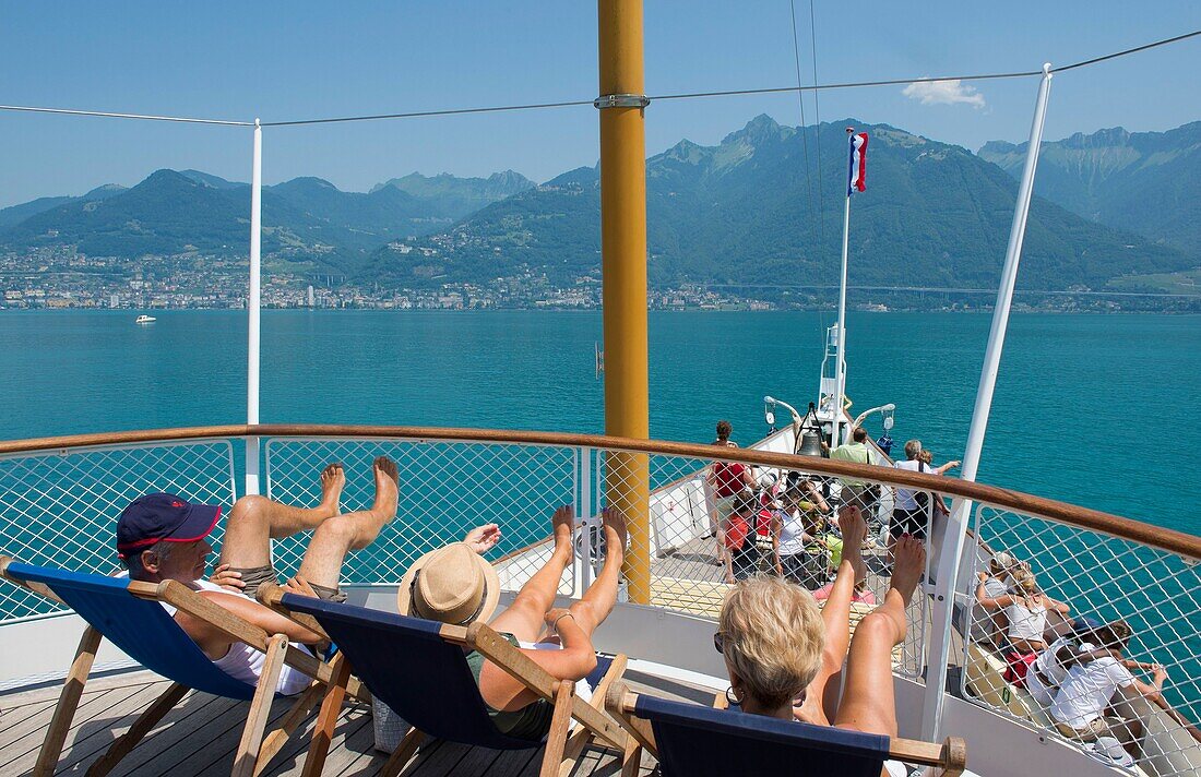Switzerland, Canton of Vaud, Montreux, visit the Riviera on a boat classified paddle
