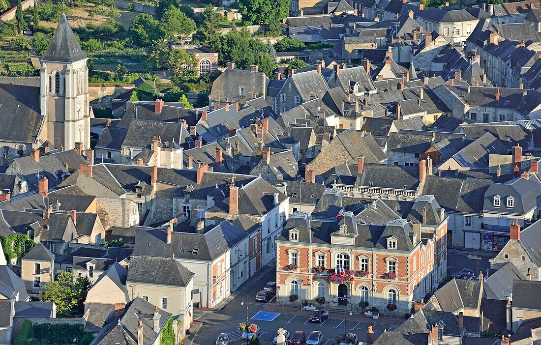 France, Sarthe, Le Lude, la mairie (air view)