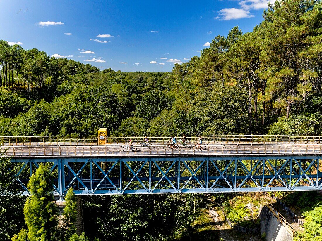 France, Gironde, Val de L'Eyre, Parc Naturel Régional des Landes de Gascogne, cycle tourism, viaduct of Graoux