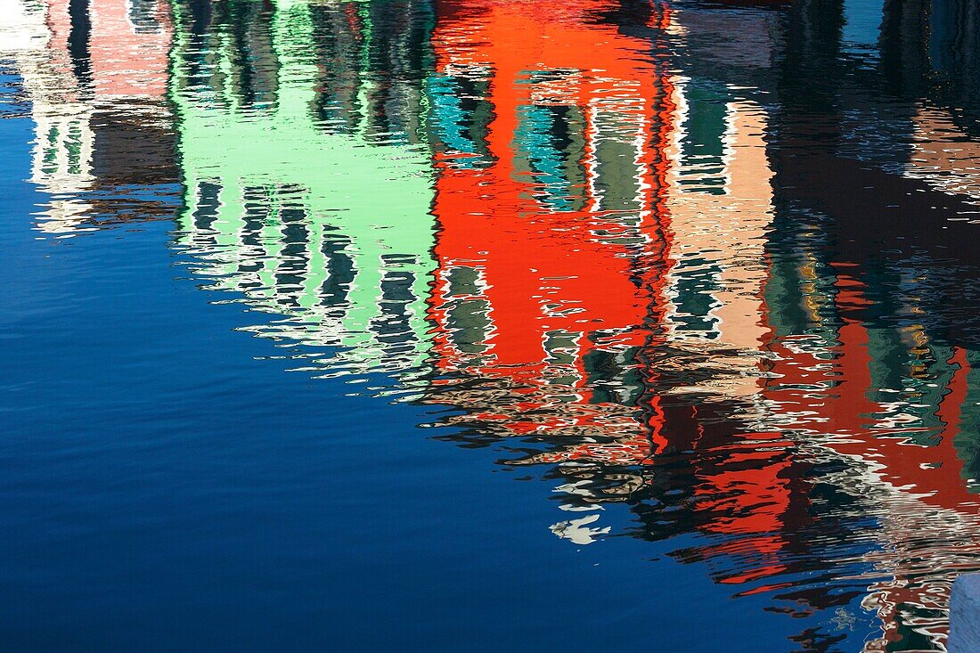 Italy, Veneto, Venice listed as World Heritage by UNESCO, Burano island, Burano, reflection of colorful houses