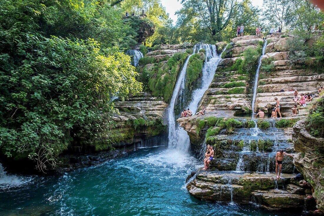 France, Gard, the Causses and the Cevennes, Mediterranean agro pastoral cultural landscape, listed as World Heritage by UNESCO, Saint Maurice Navacelles, Navacelles circus, waterfall, Vis river