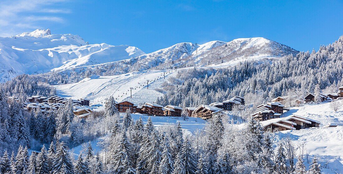 France, Savoie, Valmorel, Massif of the Vanoise, Tarentaise valley, view of the Cheval Noir (2832m)