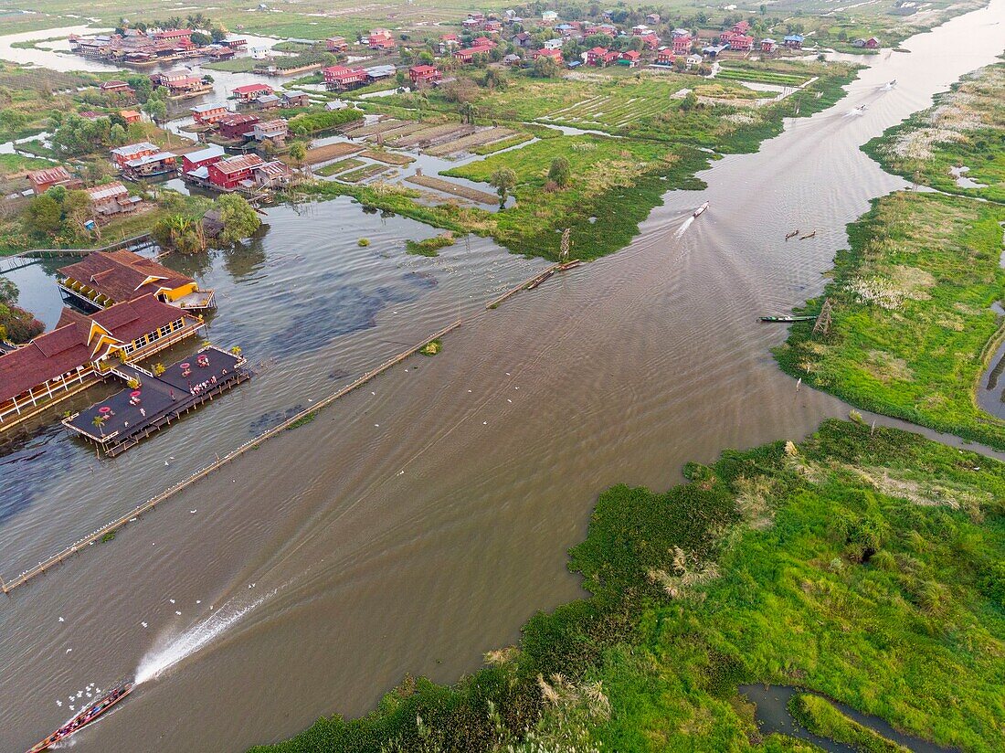 Myanmar (Burma), Shan-Staat, Inle-See, Kela Floating Gardens (Luftaufnahme)