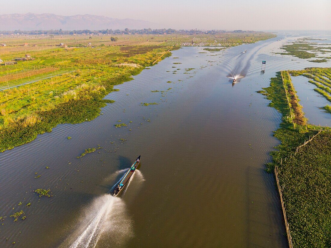 Myanmar (Burma), Shan-Staat, Inle-See, Kela Floating Gardens (Luftaufnahme)