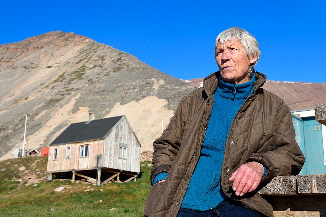 Greenland, North West coast, Smith sound north of Baffin Bay, Siorapaluk, the most nothern village from Greenland, the french woman Jocelyne Ollivier-Henry living in this village