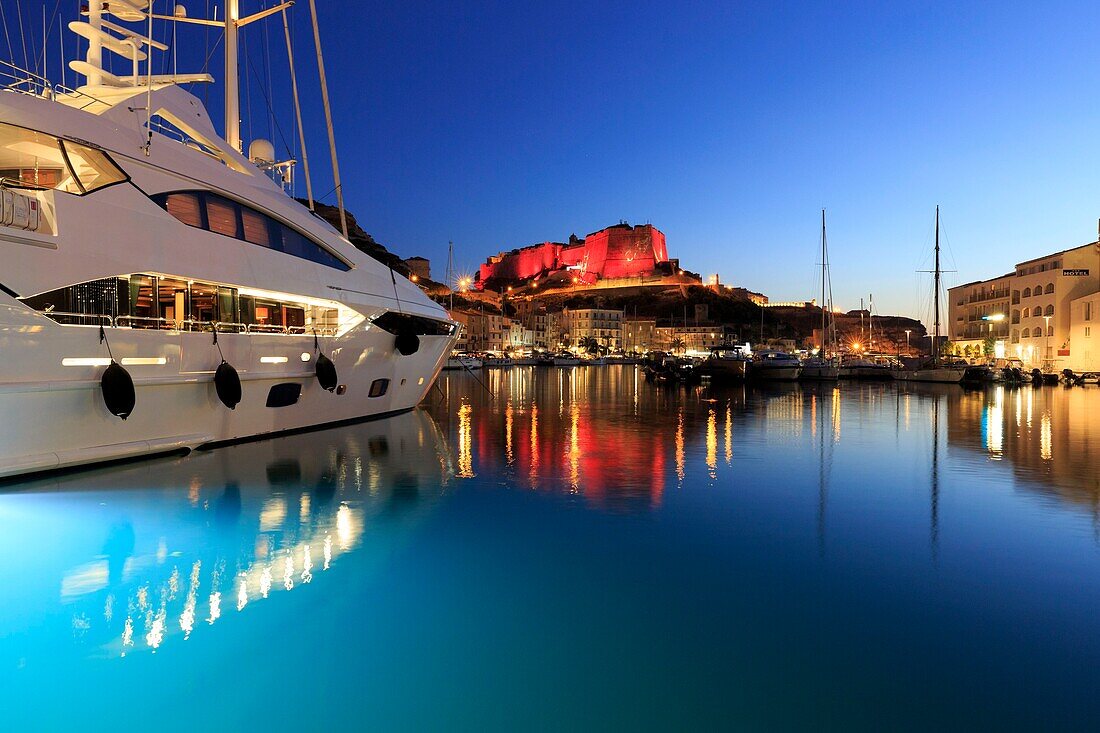 France, Corse du Sud, Freto, Bonifacio, port and the citadel