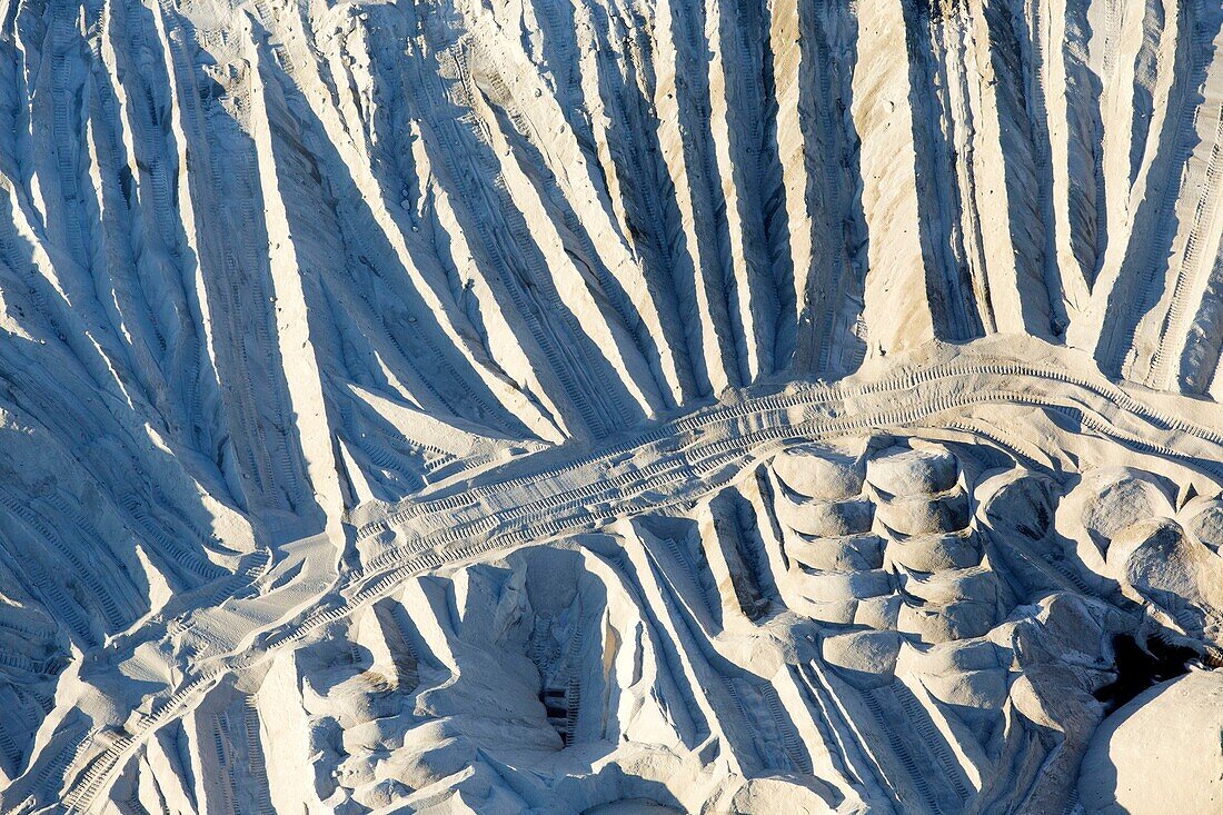 France, Bouches du Rhone, Camargue Regional Nature Park, Salin de Giraud, the salt marshes (aerial view)