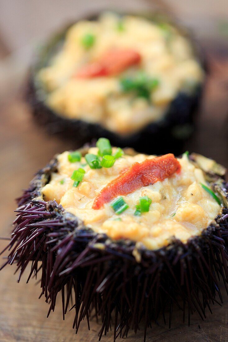 France, Corse du Sud, Freto, Bonifacio, Da Passano, restaurant, sea urchin scramble