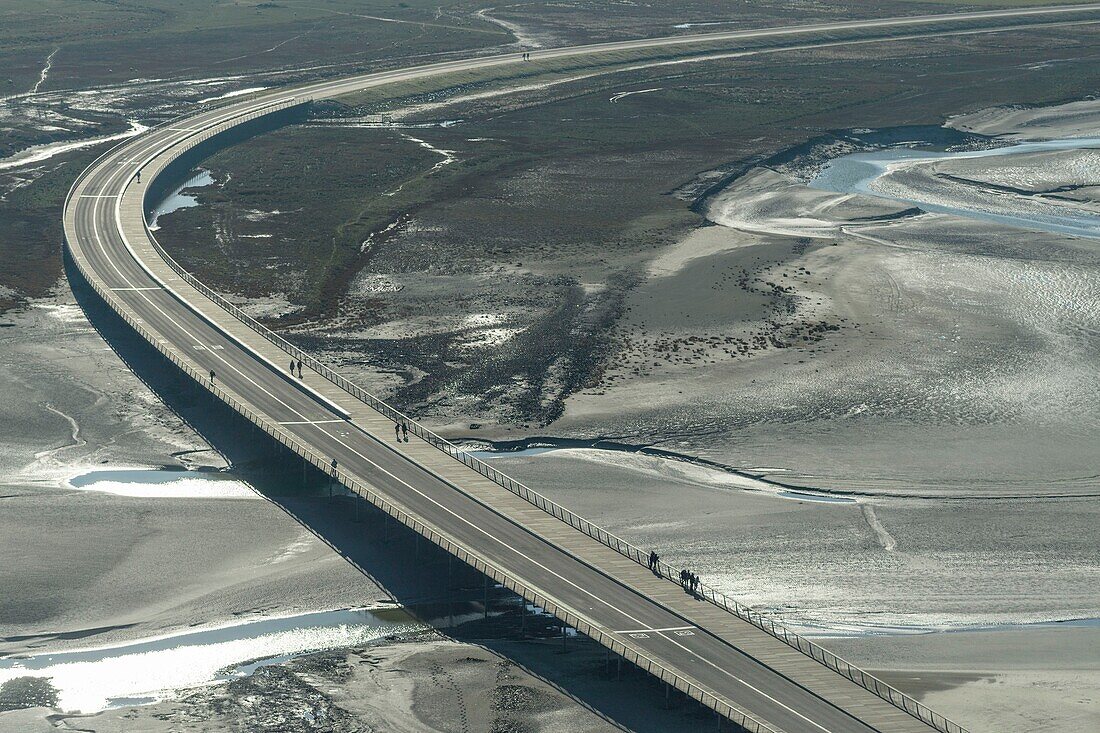 France, Manche, the Mont-Saint-Michel, the new path to the Mont seen from the Abbey