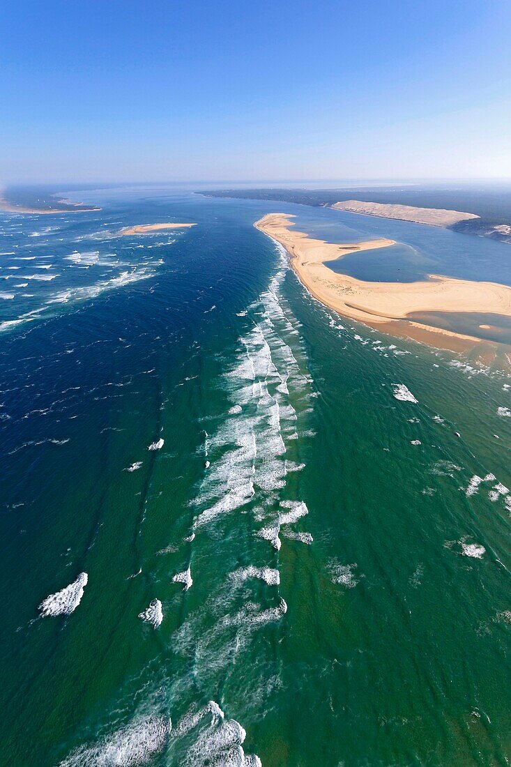 Frankreich, Gironde, Bassin d'Arcachon, Luftaufnahme des Passes zwischen Cap Ferret und Banc d'Arguin (Luftaufnahme)