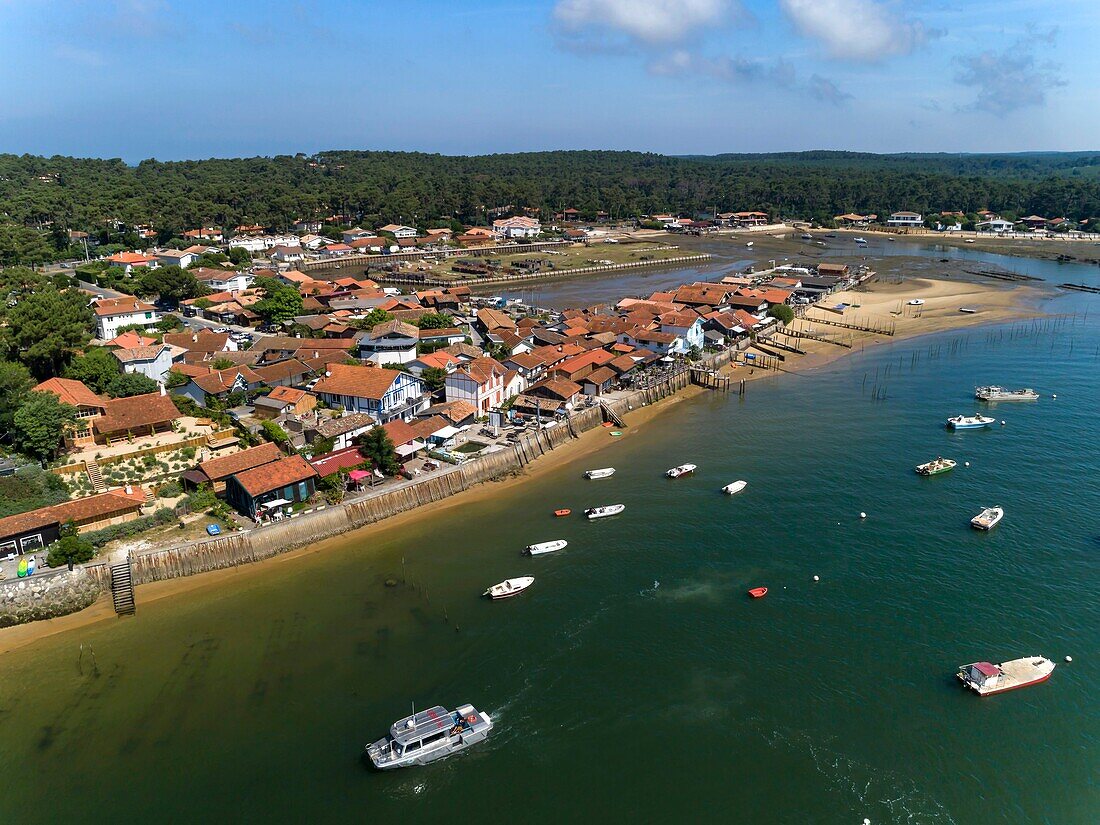 France, Gironde, Bassin d'Arcachon, Cap Ferret, Oyster village of Piraillan (aerial view)
