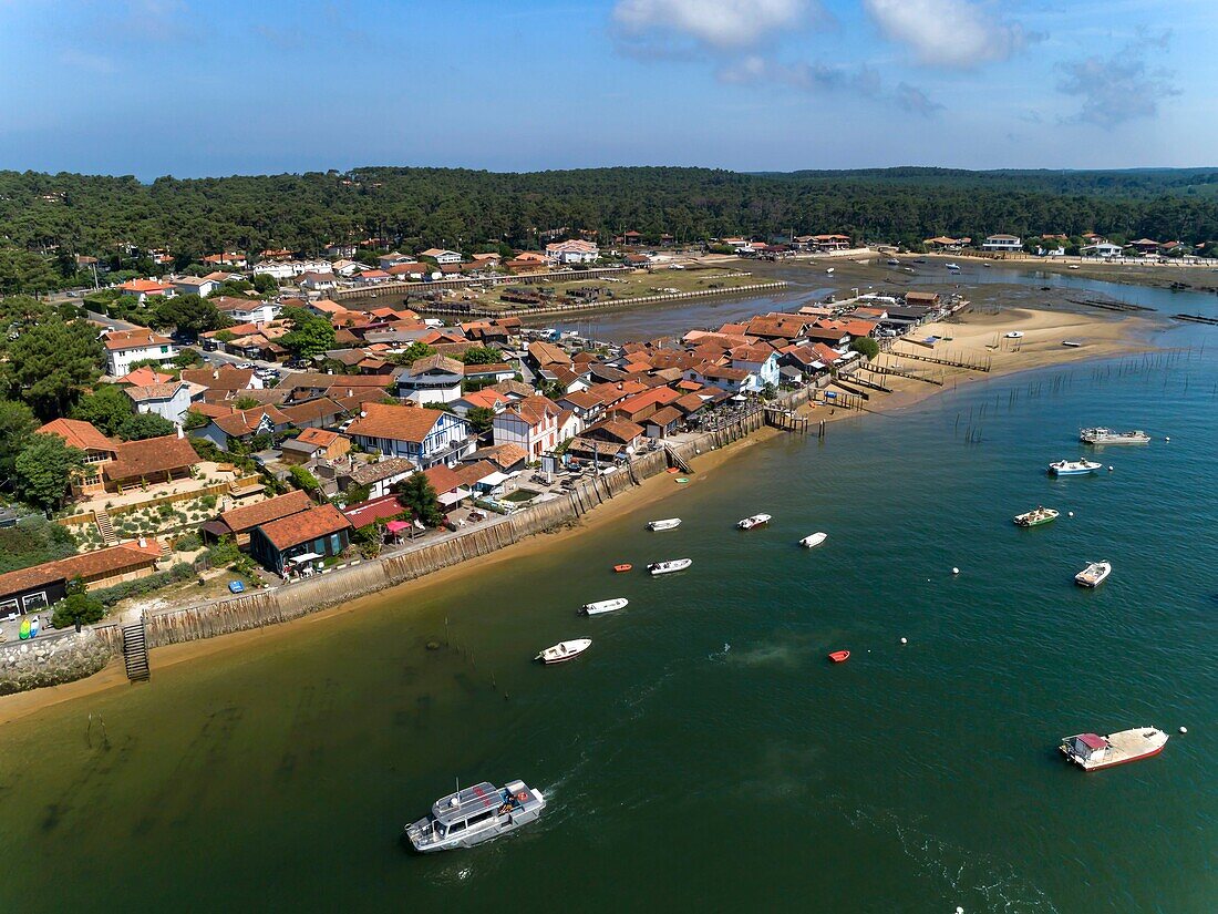 Frankreich, Gironde, Bassin d'Arcachon, Cap Ferret, Austerndorf von Piraillan (Luftaufnahme)