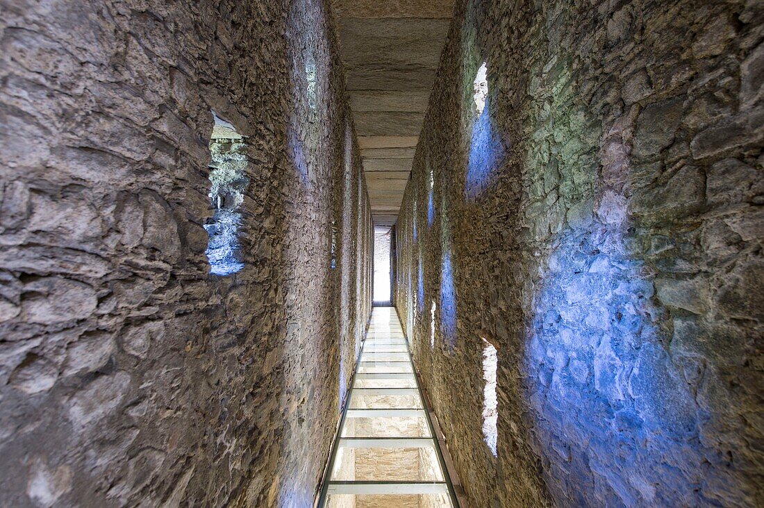 Italy, Aosta Valley, inside restored by the bridge Roman aqueduct on Cogne road for the passage of the people