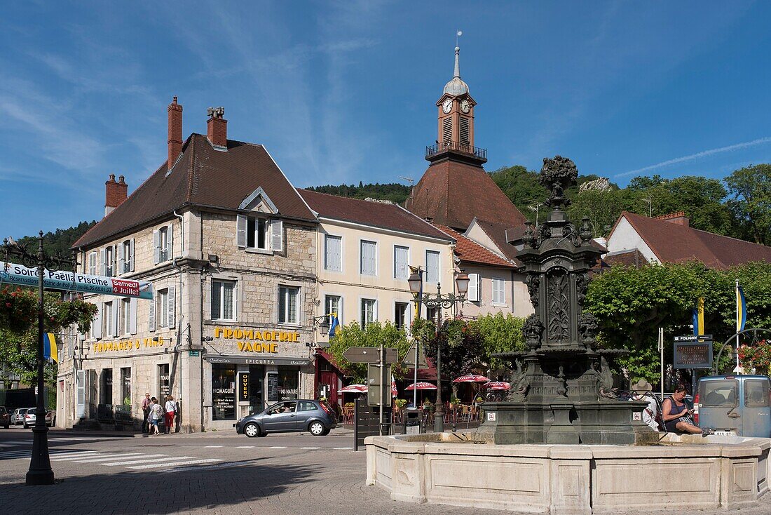 France, Jura, Poligny, the big fountain in the center of the place of the deportees