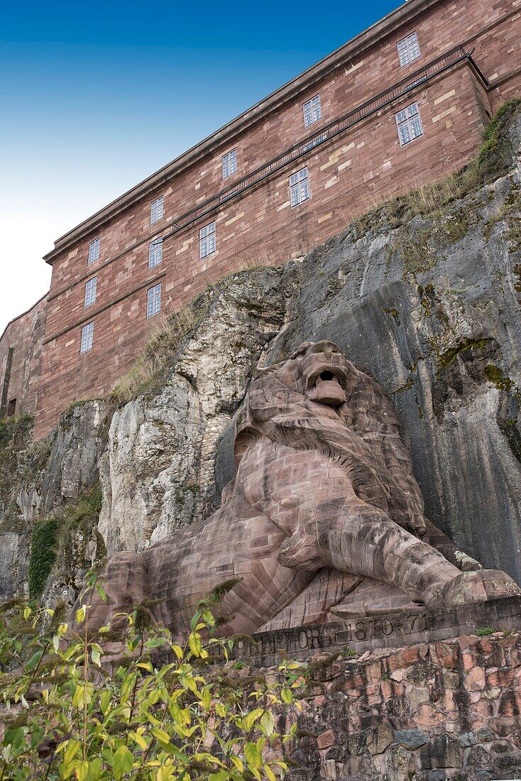 France, Territoire de Belfort, Belfort, under the citadel, the monumental sculpture of the lion of Bartholdi