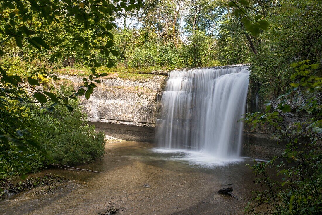 France, Jura, Frasnois, the waterfall of the jump of the forge on the torrent of the Herisson