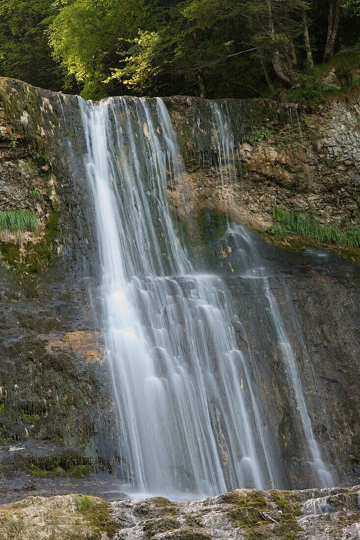 France, Jura, Frasnois, the waterfall of the range on the torrent of the Herisson