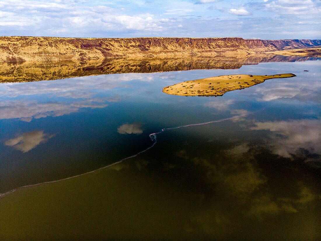 Kenya, lake Magadi, Rift valley, little Magadi (aerial view)