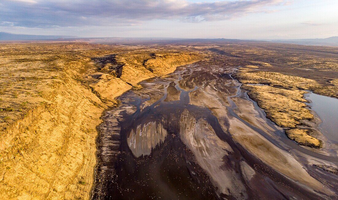 Kenya, lake Magadi, Rift valley (aerial view)