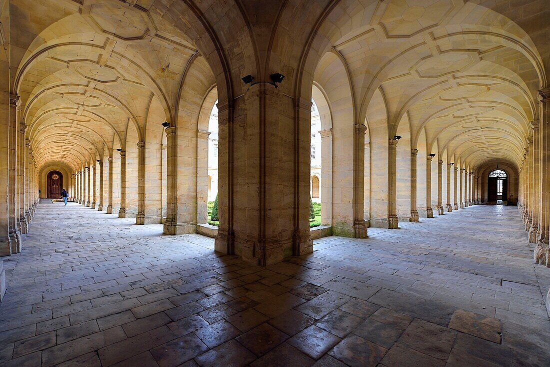 France, Calvados, Caen, the Abbaye aux Hommes (Men's Abbey), the cloister and the Saint-Etienne church