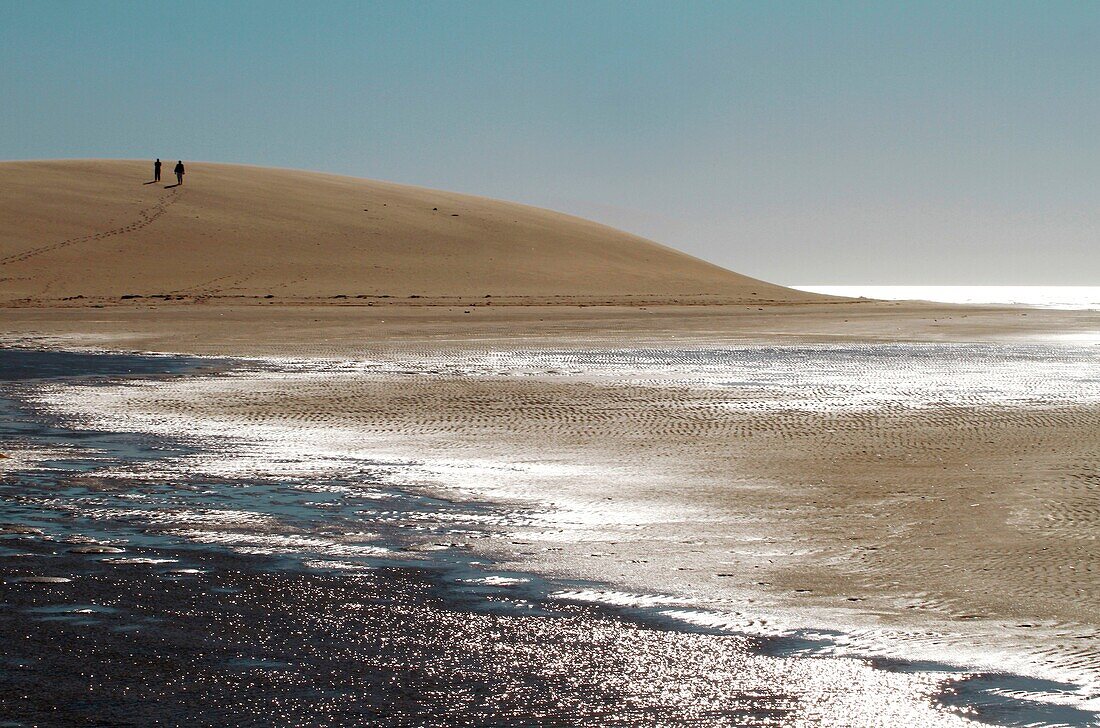 Morocco, Western Sahara, Dakhla, site of the white dune standing between lagoon and mountains