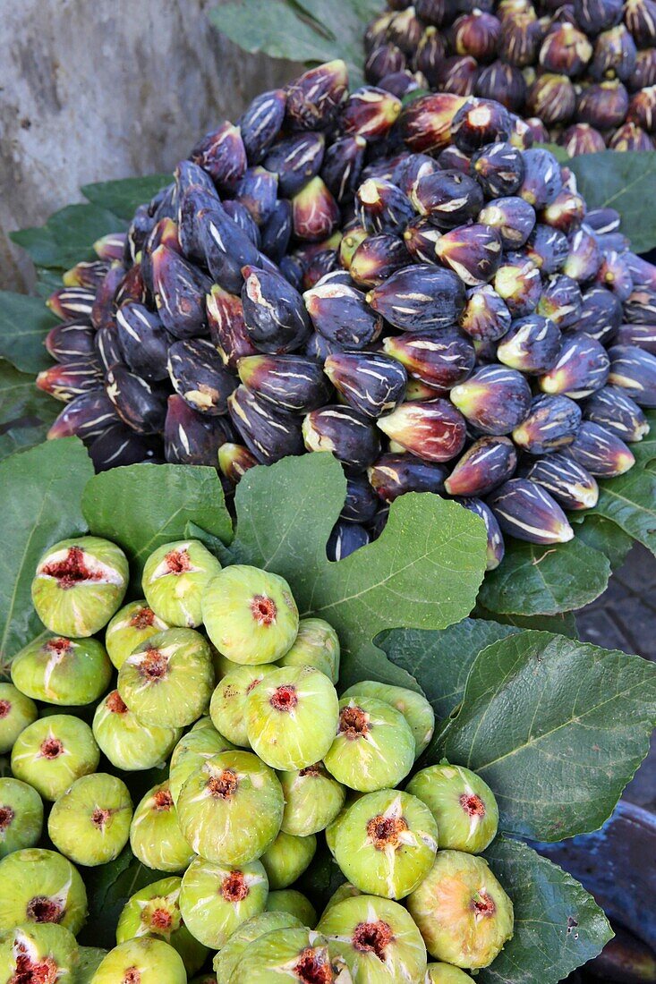 Morocco, Tangier Tetouan region, Tangier, stall of white and red figs in the souk