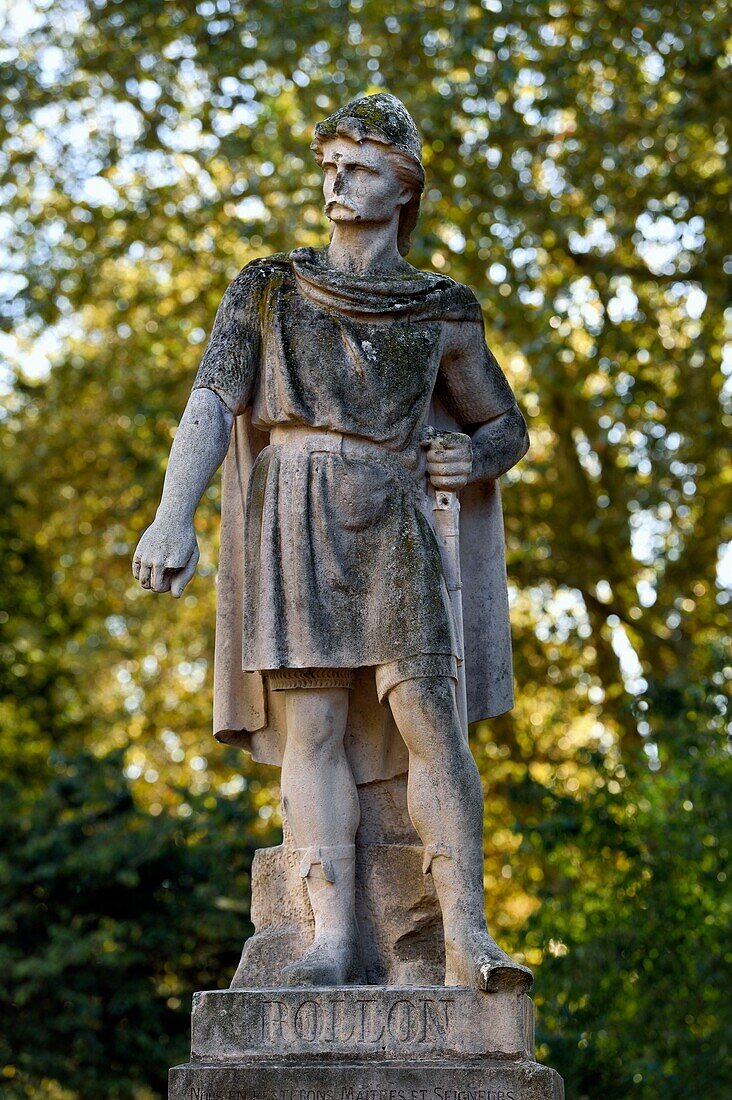 France, Seine Maritime, Rouen, Church of Saint Ouen gardens, statue of Rollon, the Viking chief at the origin of the duchy of Normandy, by the sculptor Arsène Letellier