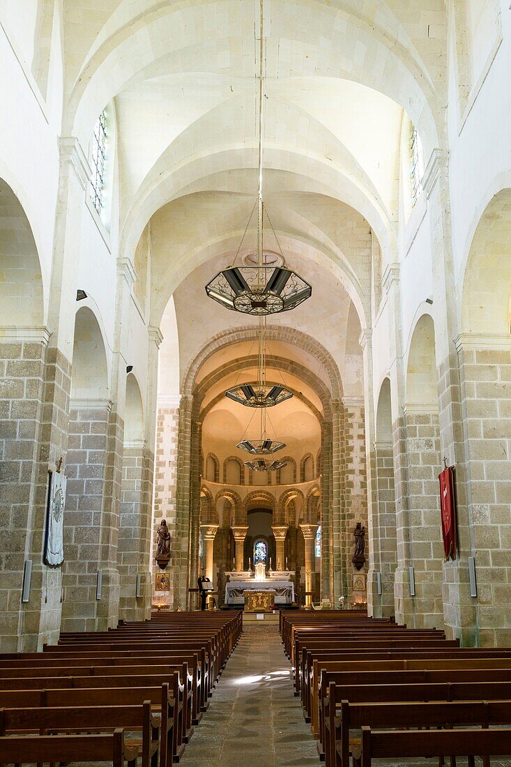 France, Morbihan, Saint-Gildas de Rhuys, the nave of the abbey church