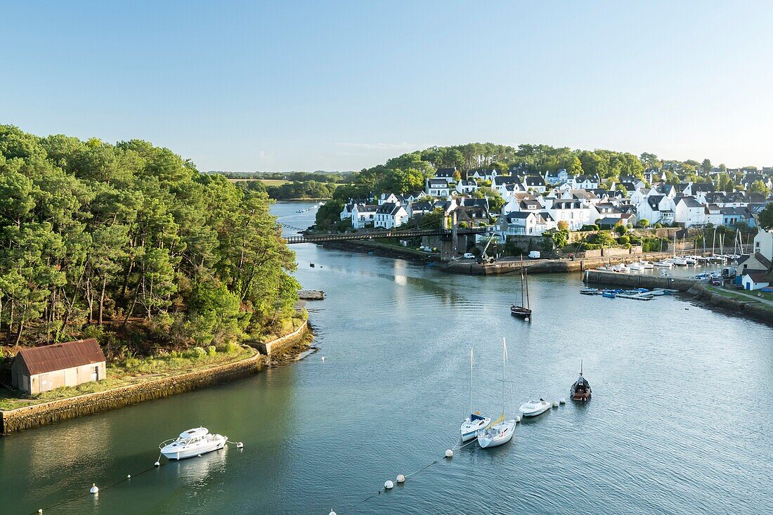 France, Morbihan, Bono, the port of Bono and the Auray river at sunrise